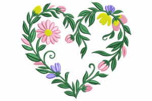 Premium Heart Floral Wreath Embroidery Design
