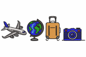 Premium Travel Icons Embroidery Design