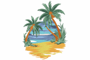 Premium Tropical Beach Scene Embroidery Design
