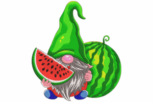 Premium Watermelon Gnome Embroidery Design