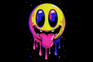 Psychedelic Dripping Smiley Face Embroidery Design