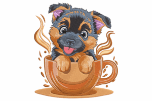 Puppy in Coffee Cup Embroidery Design