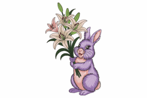 Purple Bunny with Lily Bouquet Embroidery Design