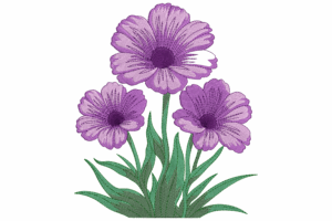 Purple Cosmos Flower Trio Embroidery Design