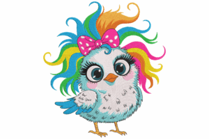 Rainbow Hair Bird Embroidery Design