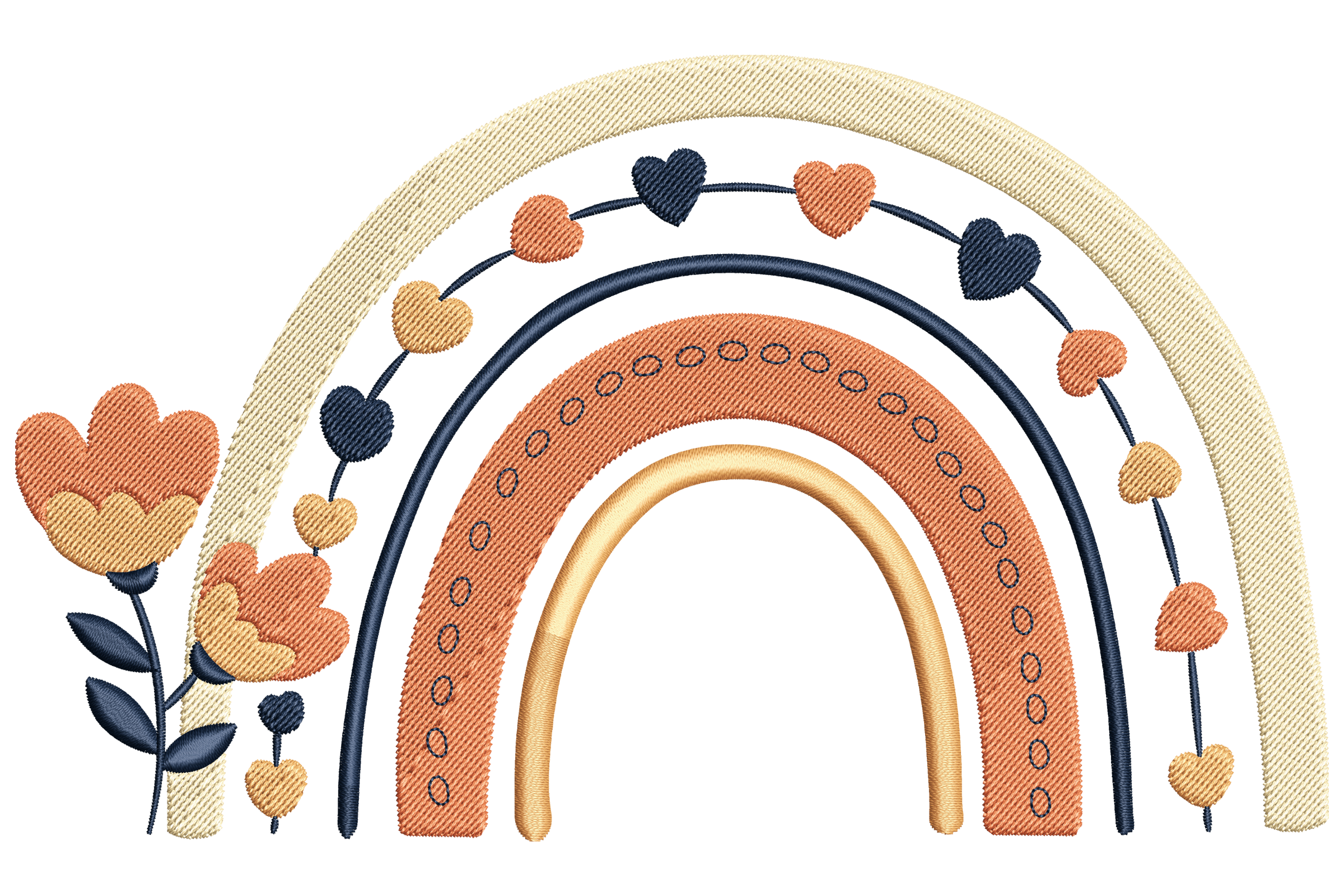 Free Rainbow with Floral Hearts Embroidery Design