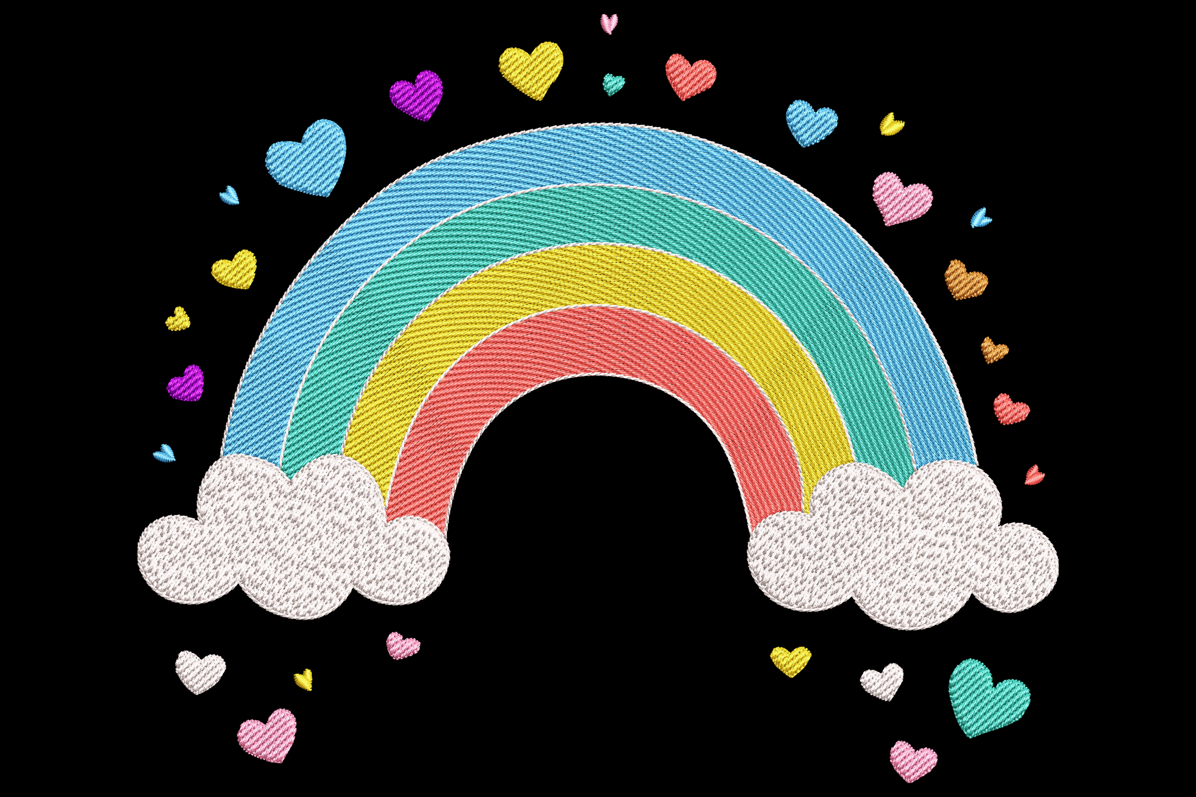 Rainbow with Hearts Machine Embroidery Design