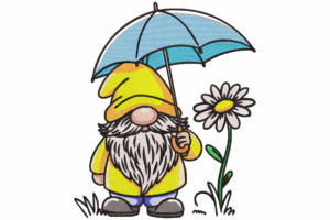 Rainy Day Gnome with Umbrella Embroidery Design