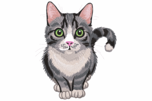 Realistic Sitting Tabby Cat Embroidery Design