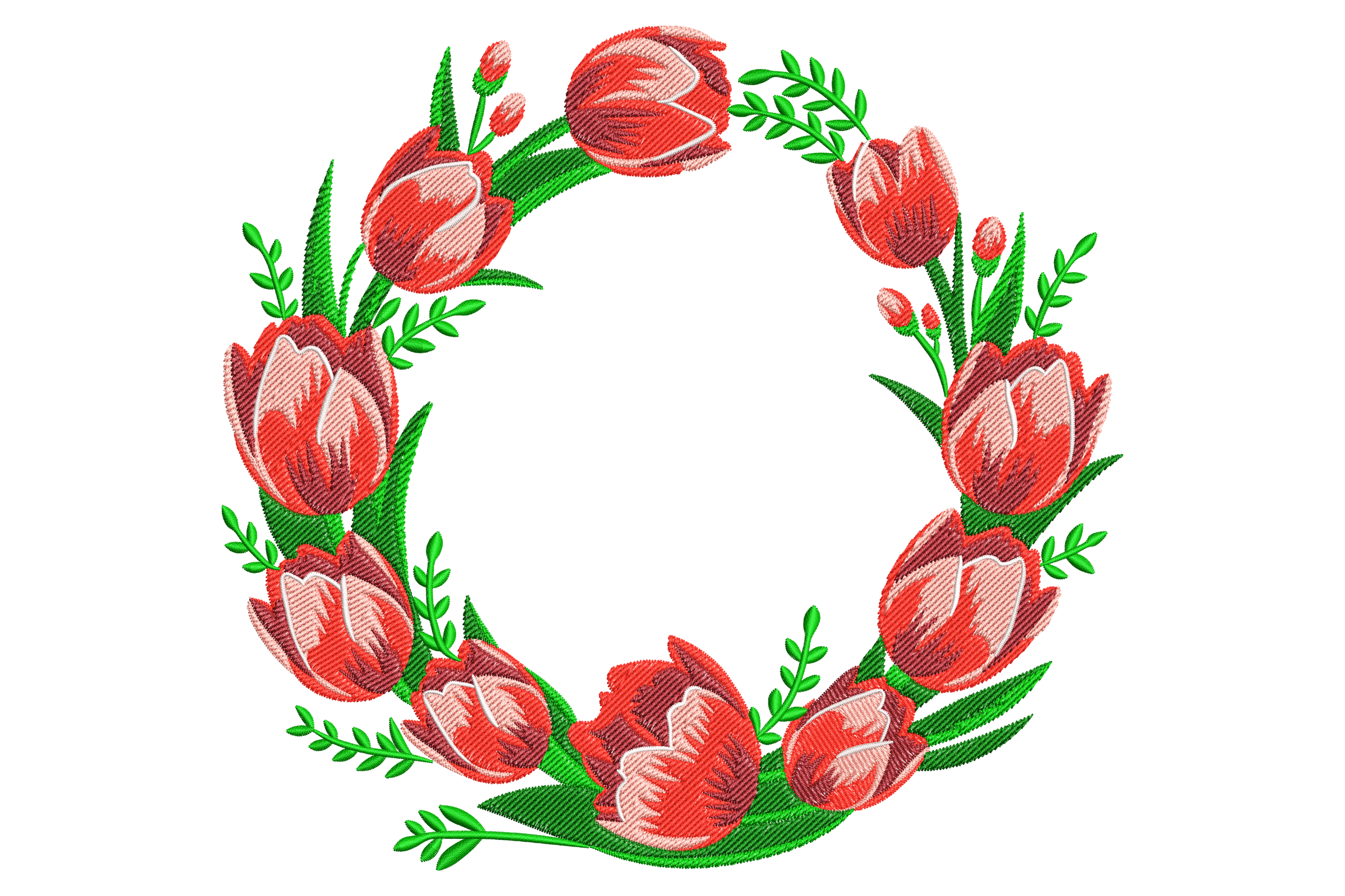 Red Tulip Wreath Embroidery Design