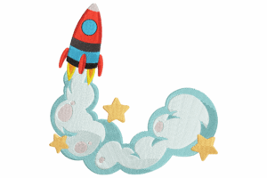 Rocket Ship with Stars Embroidery Design
