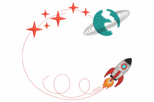 Rocket and Planet Embroidery Design
