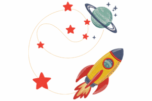 Rocket in Space with Stars Embroidery Design