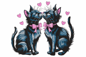 Romantic Kissing Cats Embroidery Design