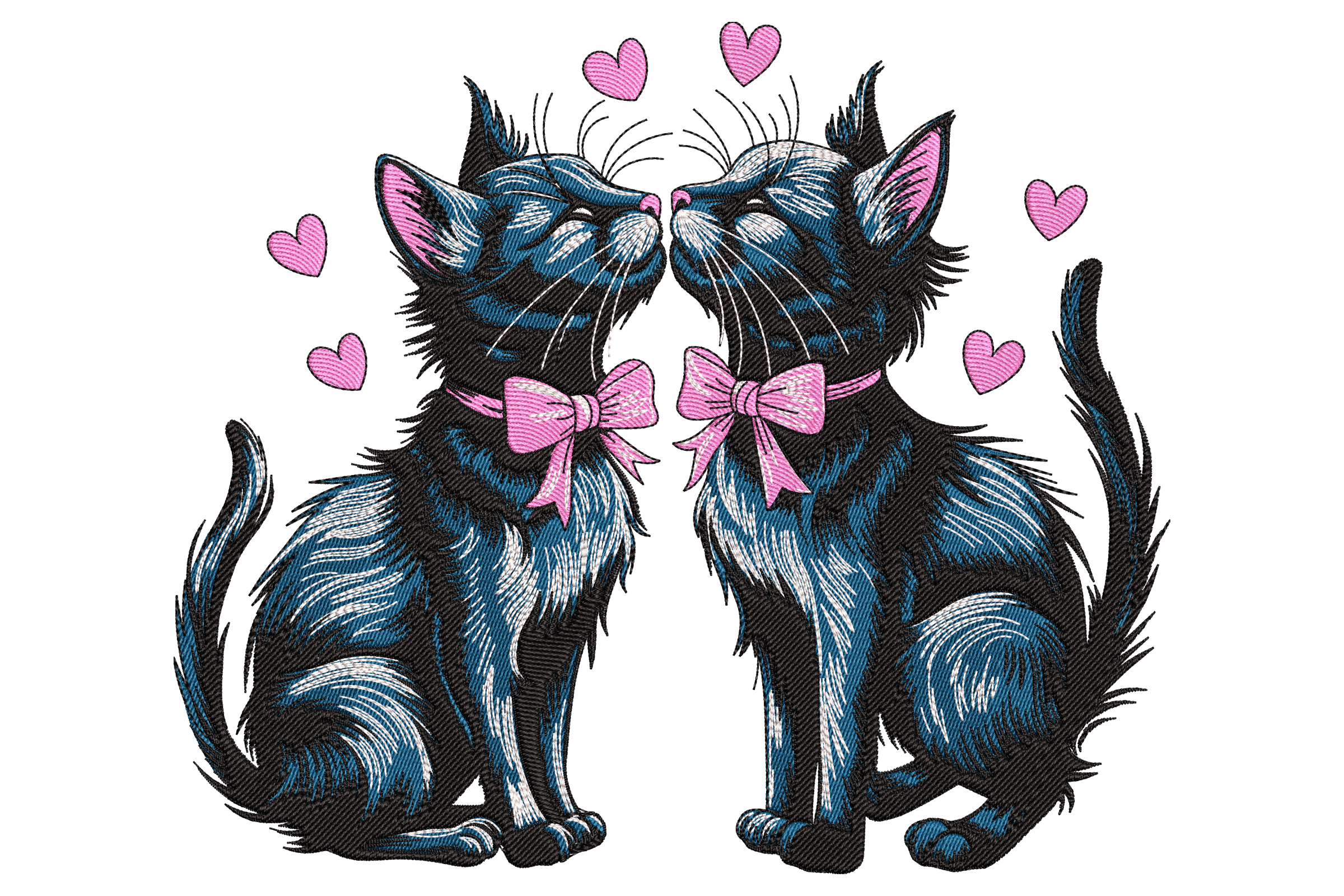 Romantic Kissing Cats Embroidery Design