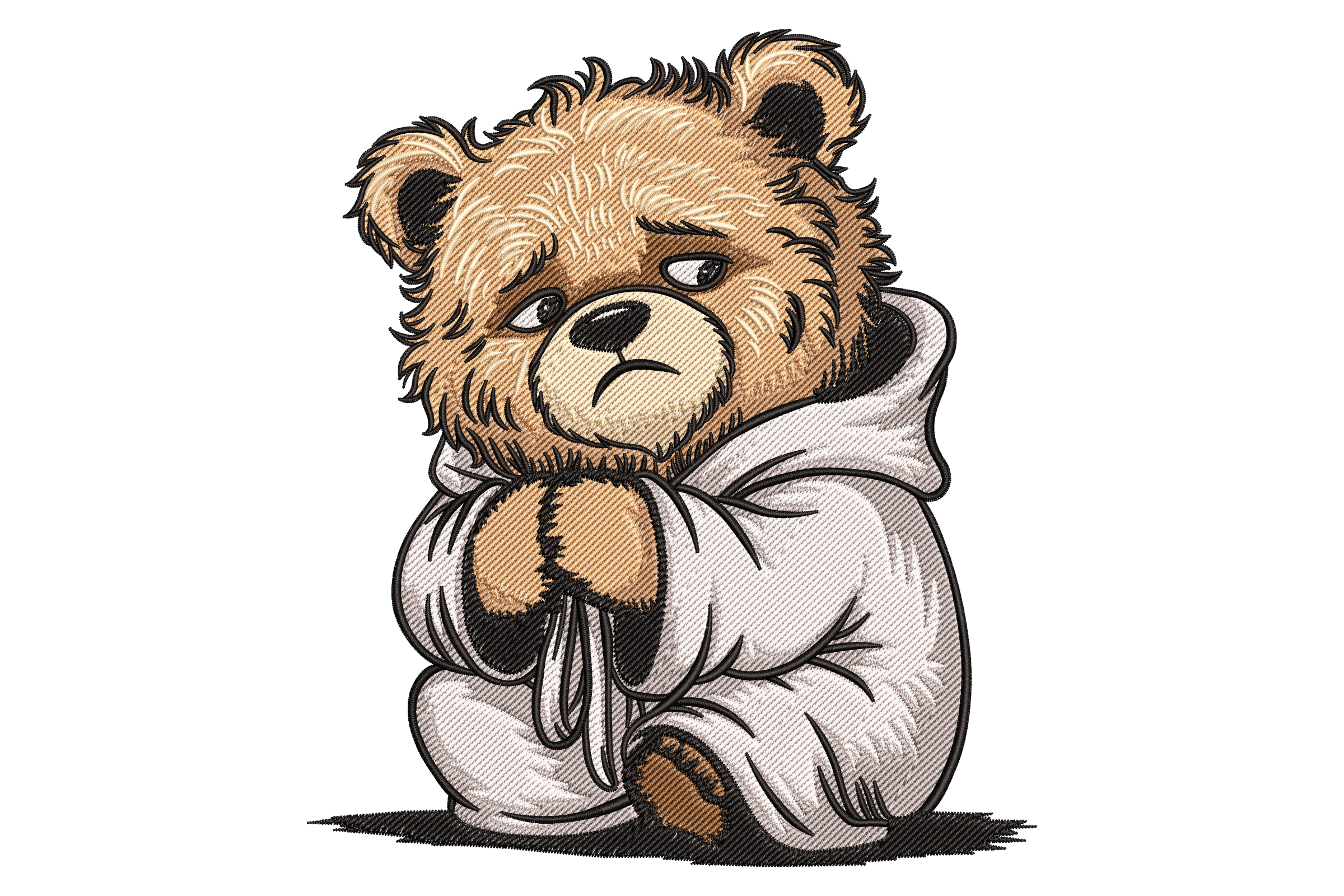 Sad Teddy Bear in Hoodie Embroidery Design