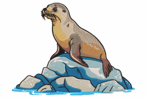 Seal on Rock Embroidery Design
