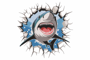 Shark Breaking Wall Embroidery Design