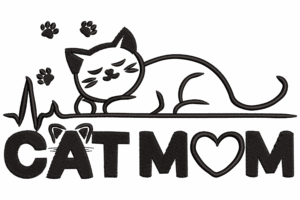 Sleeping Cat Mom Embroidery Design