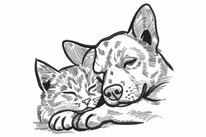 Sleeping Cat and Dog Embroidery Design