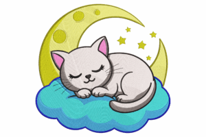 Sleeping Cat on Cloud Embroidery Design
