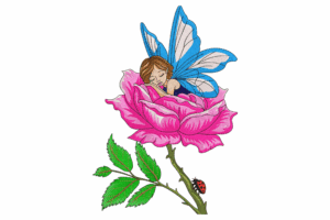 Sleeping Fairy on Rose Embroidery Design