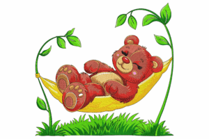 Sleepy Bear in Hammock Embroidery Design