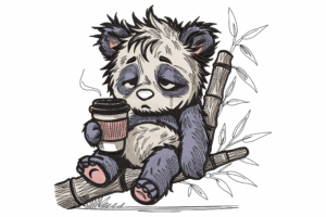 Sleepy Panda with Coffee Embroidery Design