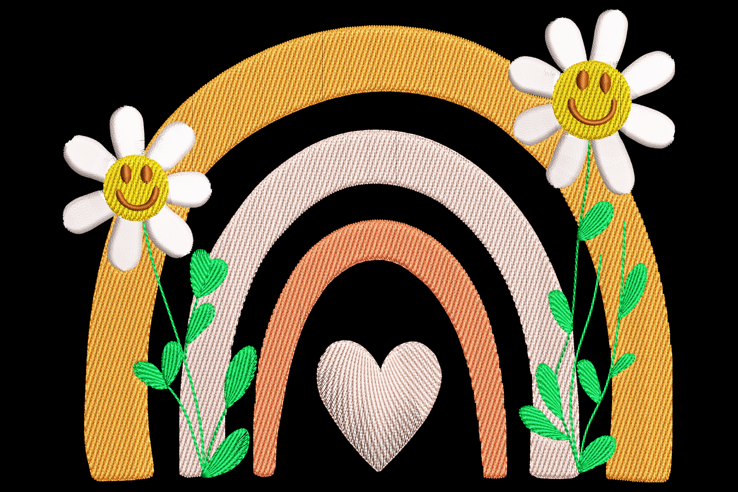 Smiley Daisy Rainbow Embroidery Design