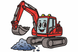 Smiling Cartoon Excavator Embroidery Design