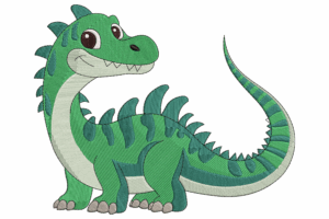 Smiling Green Dinosaur Embroidery Design
