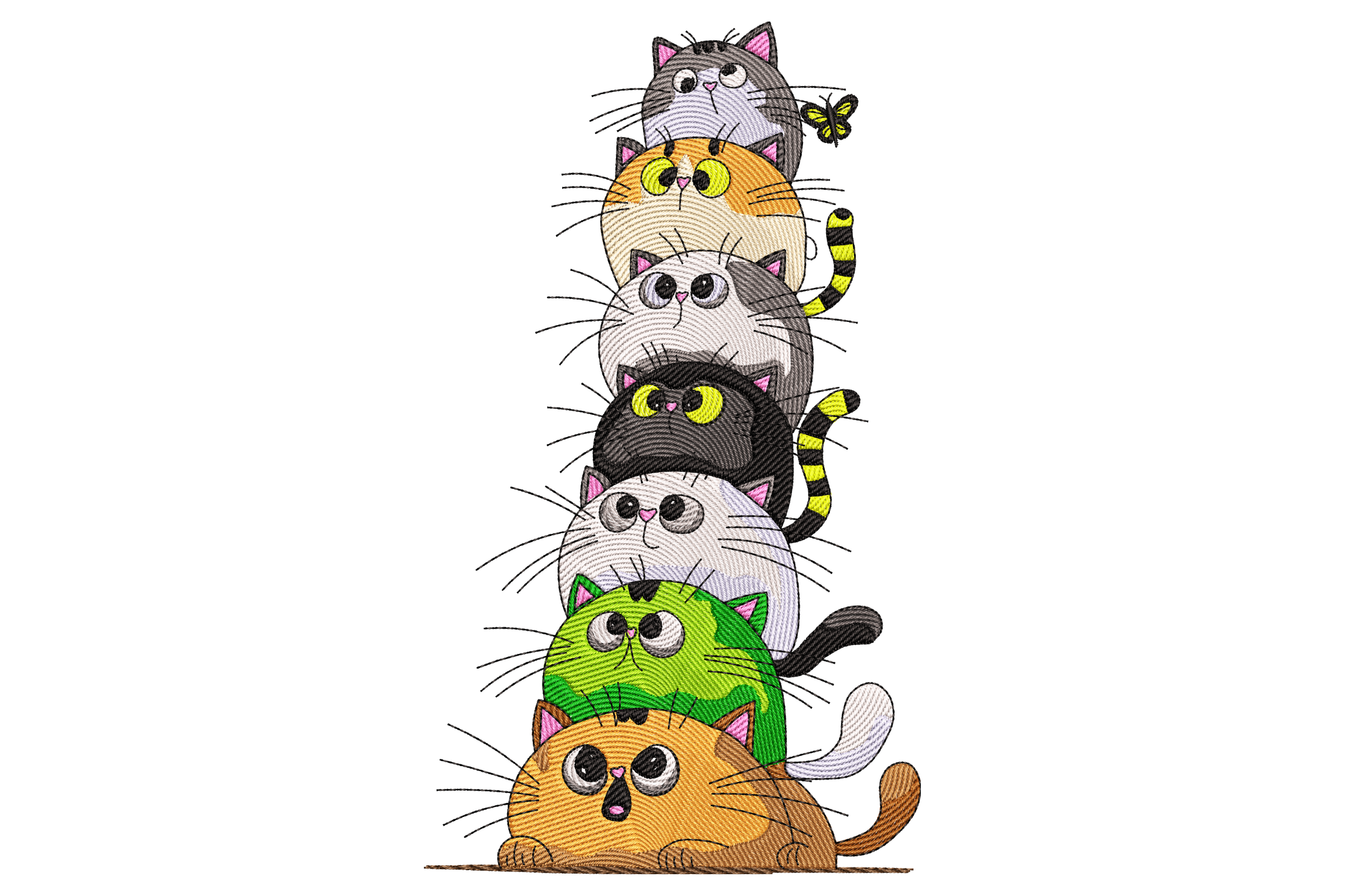 Stacked Cats Embroidery Design