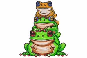 Stacked Colorful Frogs Embroidery Design