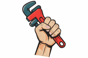 Strong Hand Holding Wrench Embroidery Design