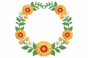 Sunflower Daisy Floral Wreath Embroidery Design