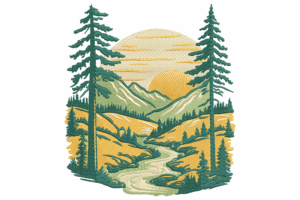 Sunset Mountain Landscape Embroidery Design