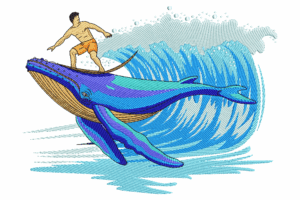 Surfer Riding Whale Embroidery Design