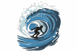 Surfer in Big Wave Embroidery Design