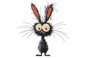 Surprised Black Bunny Embroidery Design