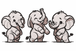 Three Baby Elephants Embroidery Design