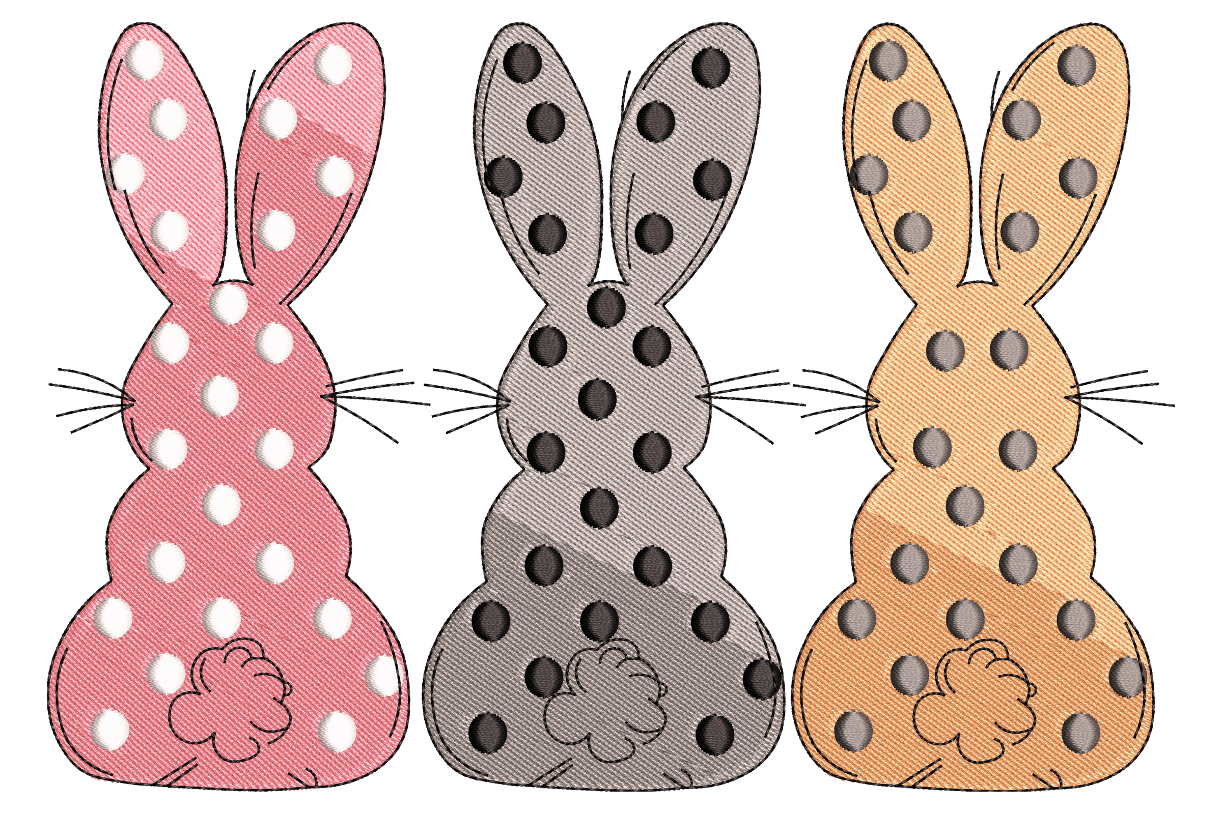 Three Colorful Bunny Silhouette Embroidery Design