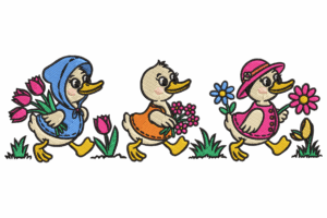 Three Ducks with Flowers Embroidery Design