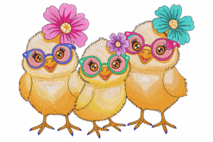 Three Stylish Chicks Embroidery Design