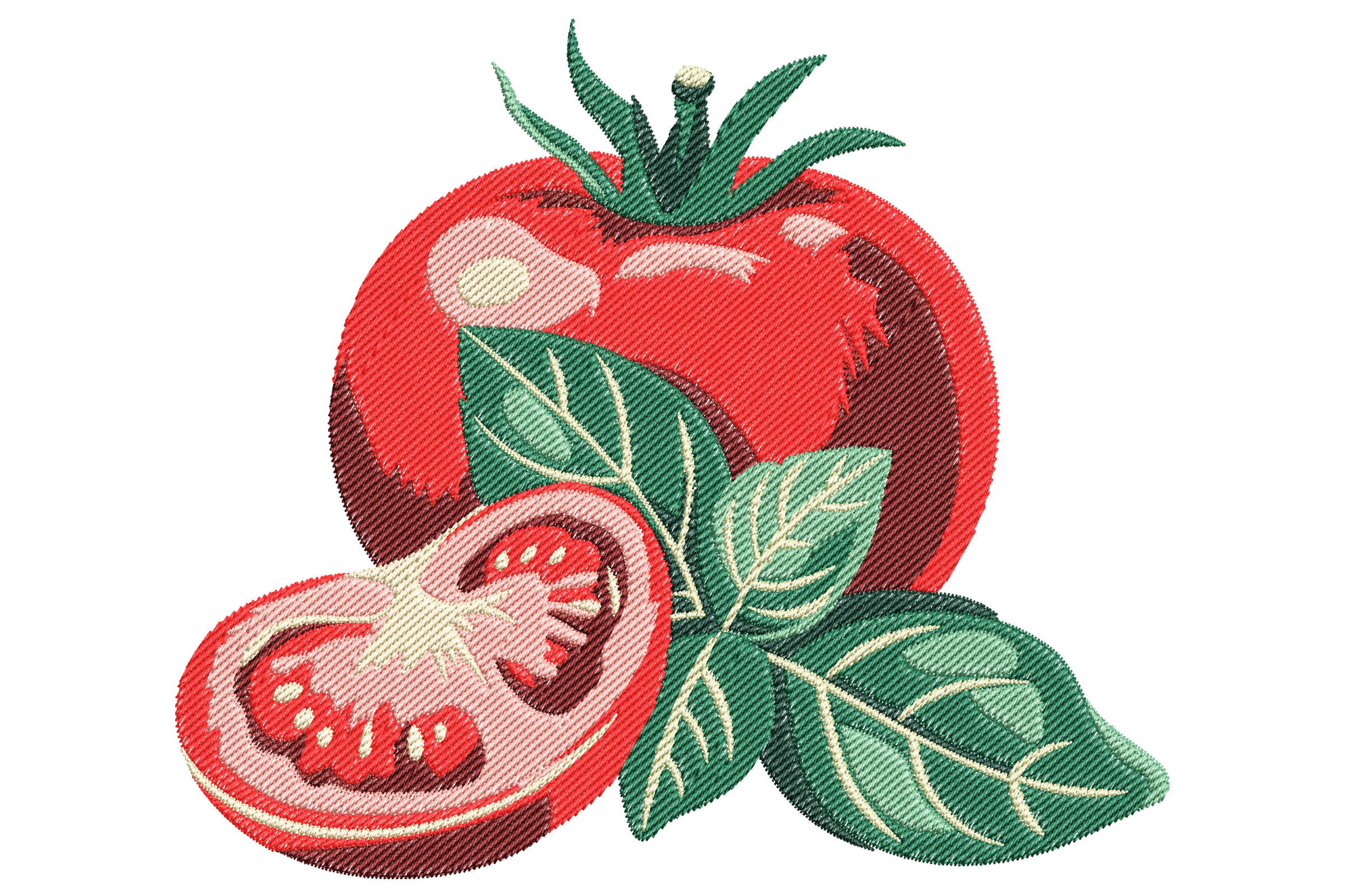 Tomato with Leaf Embroidery Design