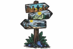Travel Direction Signpost Embroidery Design