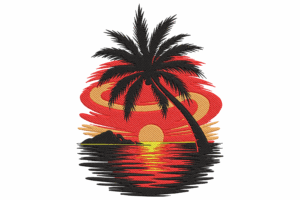 Tropical Sunset Palm Tree Embroidery Design