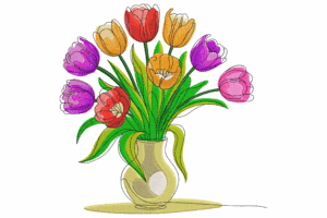 Tulip Flower Vase Embroidery Design