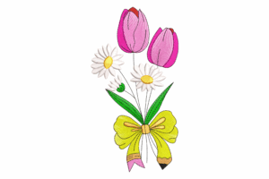 Tulip and Daisy Pencil Bow Embroidery Design