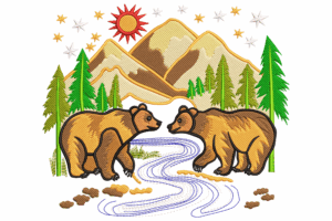 Two Bears in the Mountains Embroidery Design