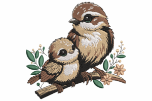 Two Birds on Branch Embroidery Design
